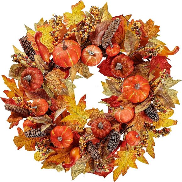 18’’ Autumn Front Door Harvest Wreath with Various Pumpkin